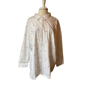 Lemon Way NWOT Retro Versatile Artsy Embroidered Dot Poplin Button Down Shirt 3X